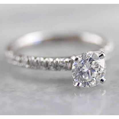 Solitaire Ring with Accents  Natural Brilliant Engagement White Gold Diamond Solitaire Ring with Accents