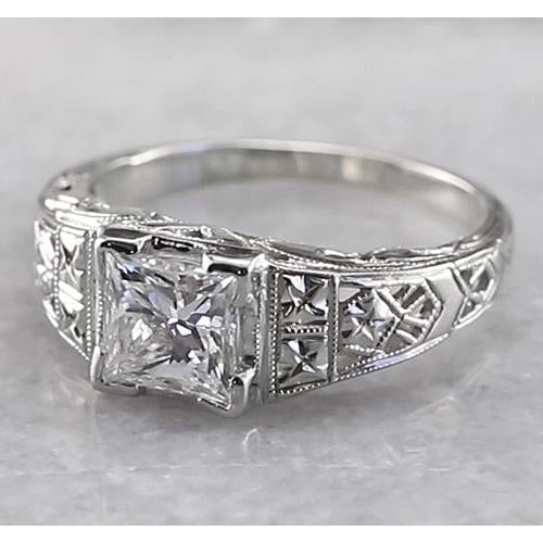 Engagement Ring Filigree Style Princess Diamond Ring 1 Carat White Gold 14K