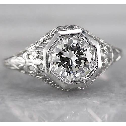 Engagement Ring Filigree Round Diamond Ring 2 Carats White Gold 14K