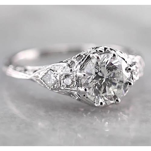 Engagement Ring Antique Style Round Diamond Ring 2 Carats White Gold 14K