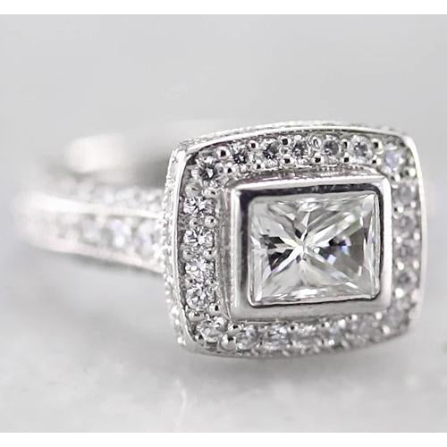Halo Ring 2 Carats Halo Princess Diamond Ring F Vs1 Vvs1 White Gold 14K