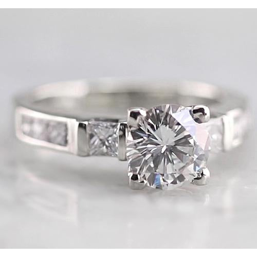 Solitaire Ring with Accents 3 Stone Round Diamond Engagement Ring White Gold 14K 1.50 Carats