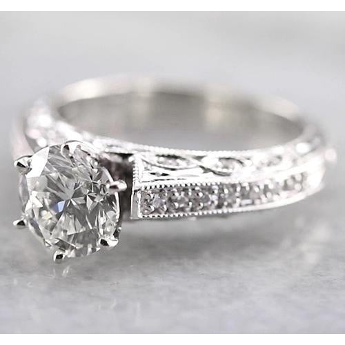  Antique Lady’s  Style White Elegant Gold Diamond Solitaire Ring with Accents 