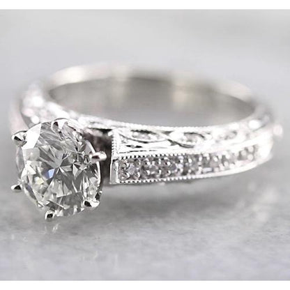  Antique Lady’s  Style White Elegant Gold Diamond Solitaire Ring with Accents 