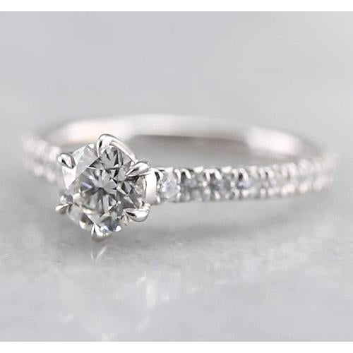 Solitaire Ring with Accents Round Diamond Engagement Ring F Vs1 Vvs1 White Gold 14K 1.50 Carats