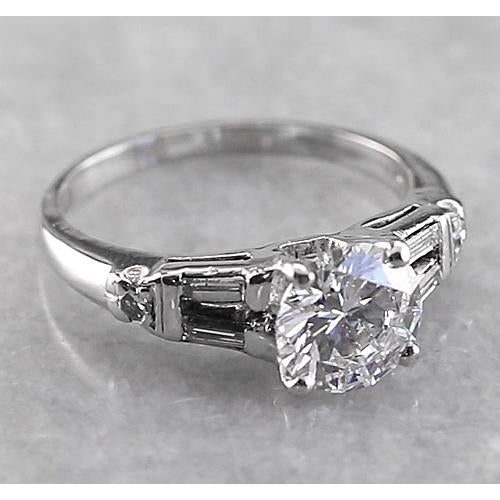   Natural Brilliant Engagement White Gold Diamond Solitaire Ring with Accents