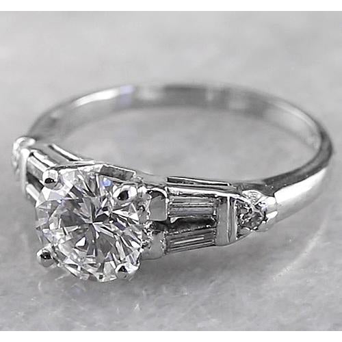 Solitaire Ring with Accents 2 Carats Round Diamond Engagement Ring  White Gold