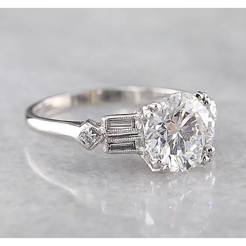 Solitaire Ring with Accents 2 Carats Round Diamond Engagement Ring F Vs1 Vvs1 White Gold 14K