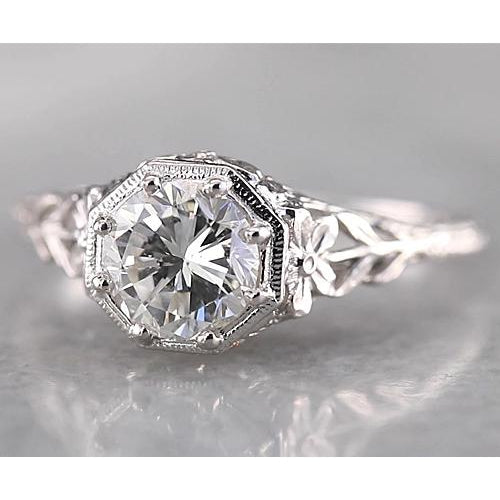 Engagement Ring Filigree Round Diamond Ring  White Gold 14K