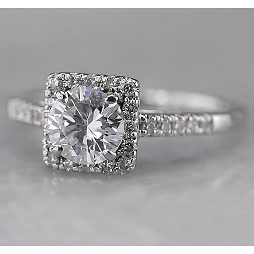 Halo Ring Square Halo Diamond Accented Ring 1.50 Carats White Gold