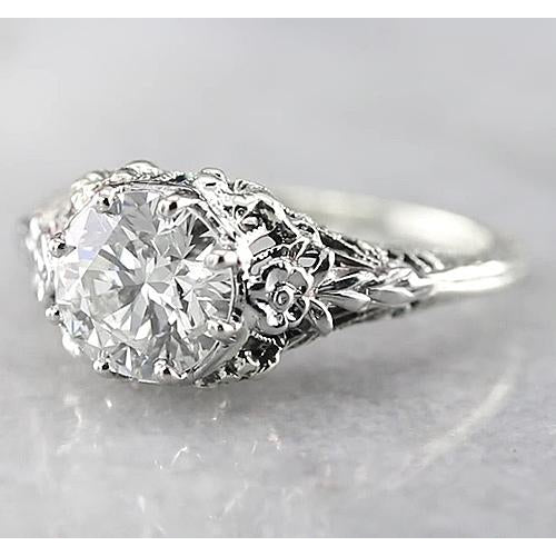Antiqye Style  Sparkling Unique Lady’s Solitaire White Gold Diamond Ring 