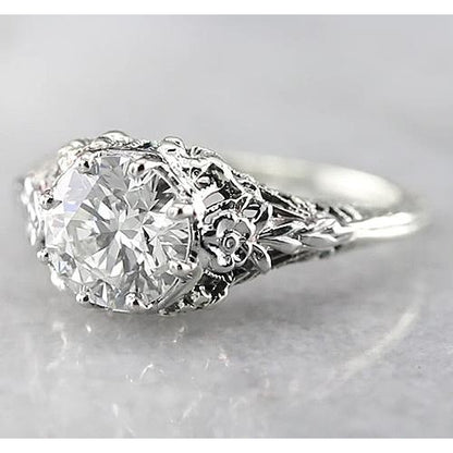 Antiqye Style  Sparkling Unique Lady’s Solitaire White Gold Diamond Ring 