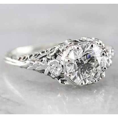 New Antique  Sparkling Unique Lady’s Solitaire White Gold Diamond Ring 