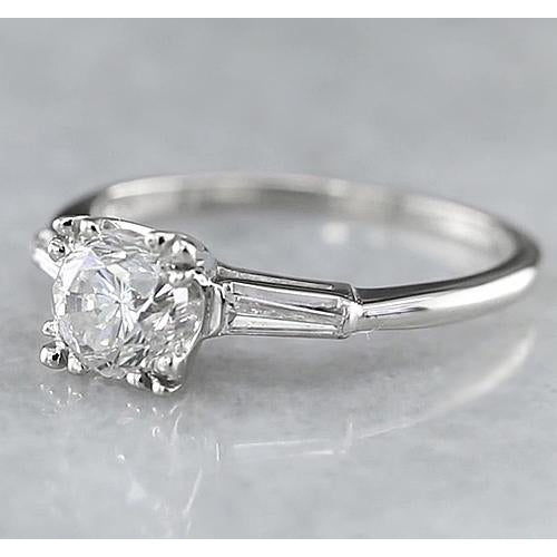 Three Stone Ring Round Diamond Three Stone Ring Baguettes F Vs1 Vvs1 White Gold 14K 1.50 Carats