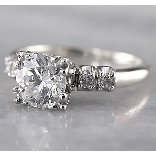 Vintage Style White Gold Diamond Solitaire Ring with Accents 