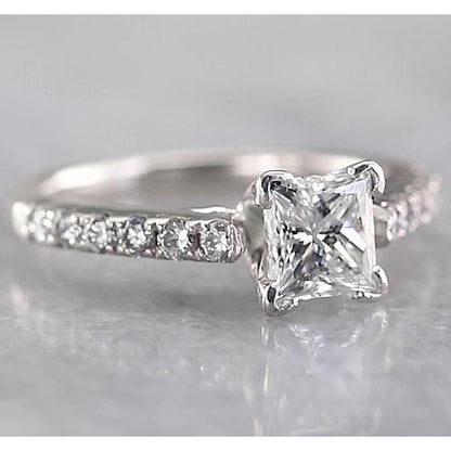  Natural Brilliant Engagement White Gold Diamond Solitaire Ring with Accents