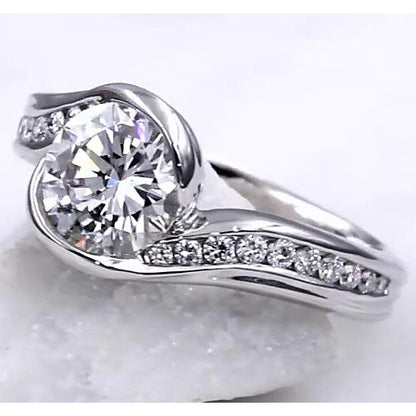 Solitaire Ring with Accents Vintage Style White Gold Diamond Solitaire Ring with Accents 