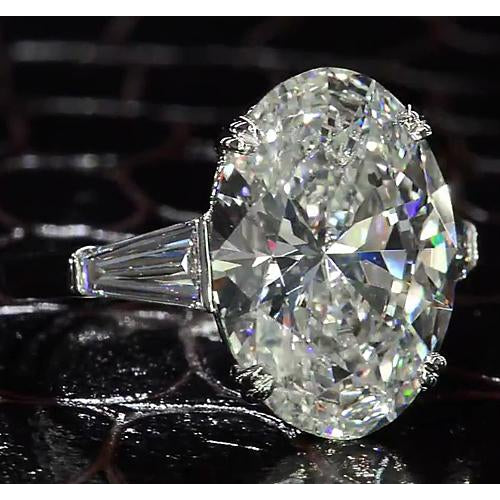 Three Stone Ring Oval Cut Diamond 3 Stone Engagement Ring 4 Prong White Gold 14K