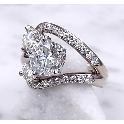 Three Stone Ring Engagement Ring Diamond Split Shank 3.50 Carats White Gold 14K