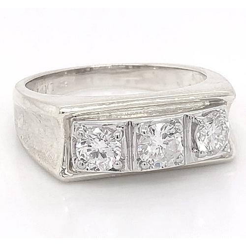 Mens Ring 3 Stone Men Engagement Band 2.25 Carats Prong Set White Gold 14K