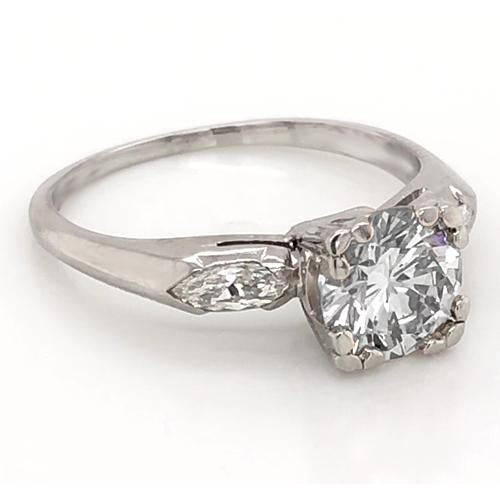 Three Stone Ring 2.30 Carats Round Diamond Three Stone Ring Marquise White Gold 14K