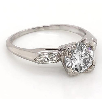 Three Stone Ring 2.30 Carats Round Diamond Three Stone Ring Marquise White Gold 14K