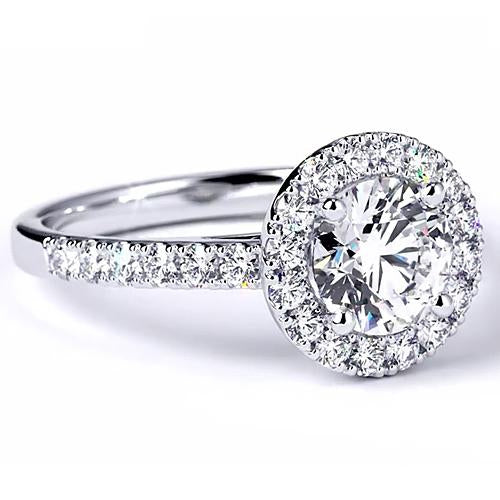 Halo Ring Engagement Ring Round Diamond 2.50 Carats Halo White Gold 14K