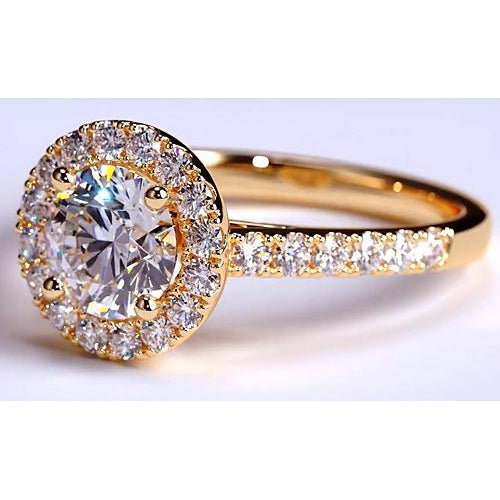 Halo Ring Diamond Ring Halo 3.50 Carats Yellow Gold 14K