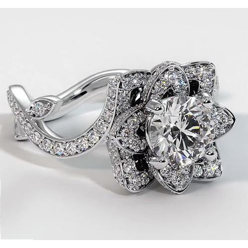 Unique Lady’s Style White Sparkling Engagement White gold    Filigree Round Diamond Ring F Vs1 White Gold Engagement Ring