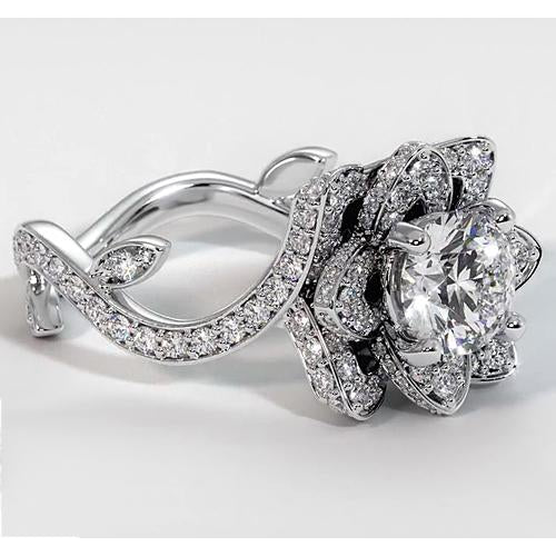 Engagement Ring Diamond Ring Lotus Flower 2.50 Carats 4 Prong Setting White Gold
