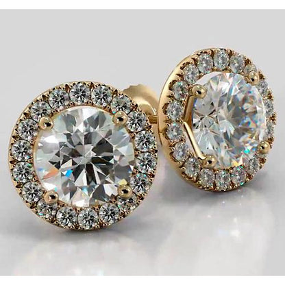 Fancy Yellow Gold Antique Style  Diamond Studs Halo 