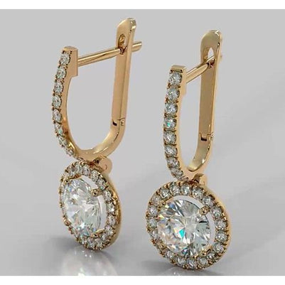 Drop Earrings Hoop Earrings Round Diamond 4.50 Carats 2.35 Inches