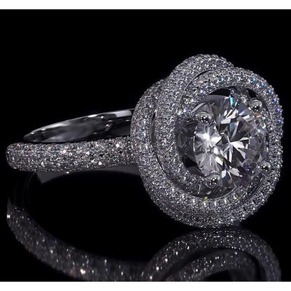 Halo Ring Engagement Ring Round Diamonds 4 Carats Swirl Style White Gold