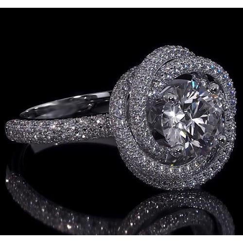 Halo Ring Engagement Ring Round Diamonds 4 Carats Swirl Style White Gold