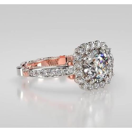 Halo Ring Two Tone Round Diamond Anniversary Halo Ring 2.50 Carats Jewelry