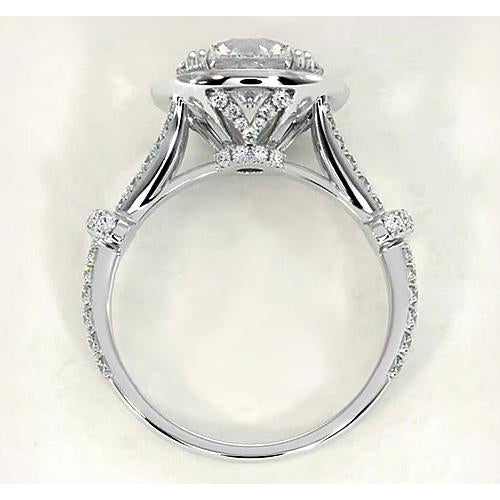 Halo Ring Diamond Cathedral Engagement Ring 4.50 Carats White Gold 14K