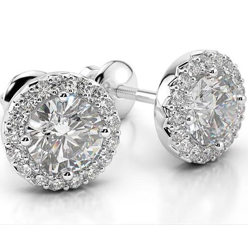 New High Quality Wedding Studs Halo Earrings White Gold Diamond