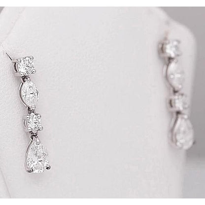 Dangle Earrings Drop Diamond Earring Pear Round Marquise 4.50 Carats White Gold 14K