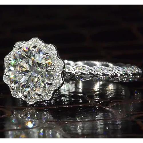 Engagement Ring Diamond Antique Style Ring 2.50 Carats Blooming Flower White Gold 