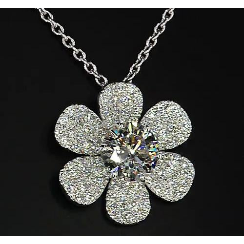 Pendant Diamond Pendant Flower 3.50 Carats White Gold 14K F Vs1 New