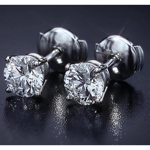 Four Prong Round Diamond Studs Earring White Gold Jewelry Stud Earrings
