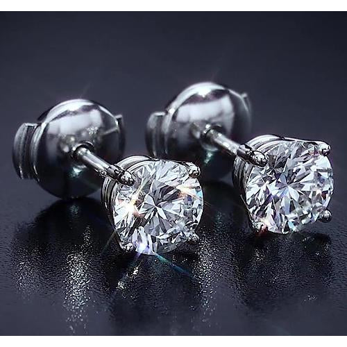 New Womans Four Prong Round Diamond Studs Earring White Gold Jewelry Stud Earrings