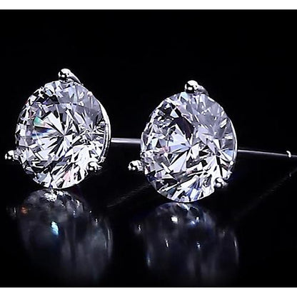 New Style Three Prong  Round Diamond Jewelry Stud Earrings