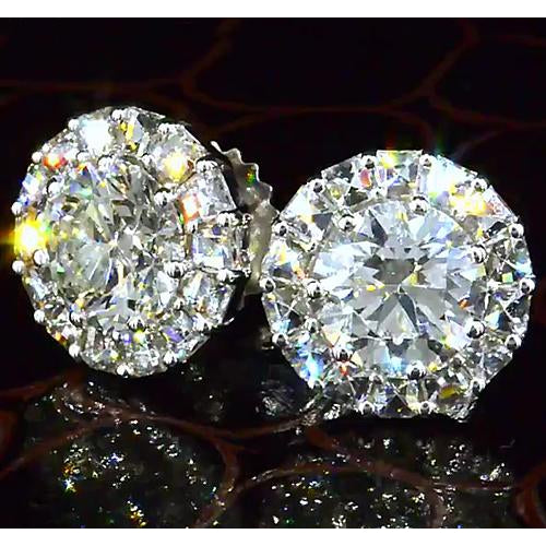 Ladies Halo Style Round Diamond Stud Earring