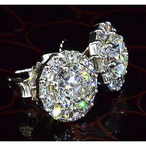 Halo Stud Earrings ladies Round Diamond Stud Earring 3.50 Carats White Gold 14K