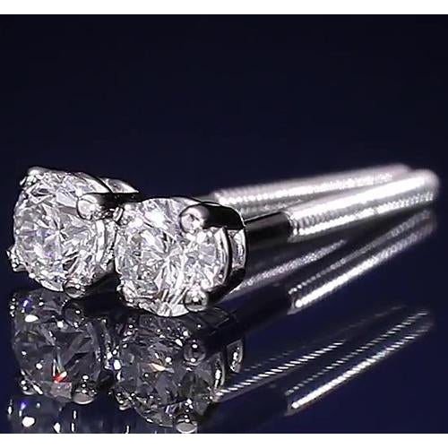 Stud Earrings Stud Earring 1.20 Carats Round Diamond Four Prong White Gold 14K