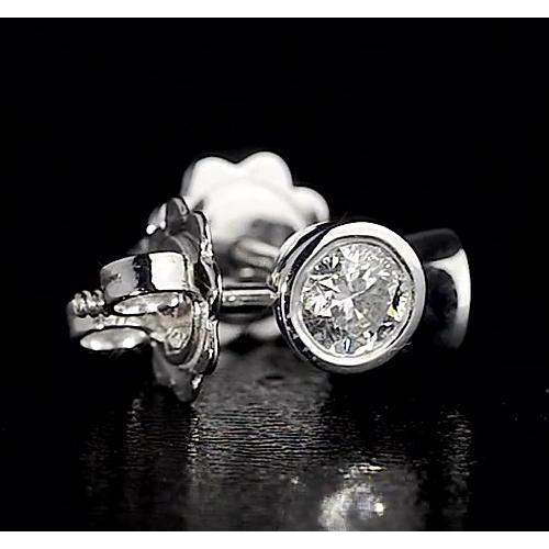 Stud Earrings Round Diamond Stud Earring 1.50 Carats Bezel Set White Gold 14K F Vs1
