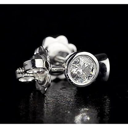 Stud Earrings Round Diamond Stud Earring 1.50 Carats Bezel Set White Gold 14K F Vs1