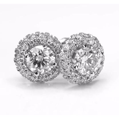 Halo Style Round Diamond Stud Earring