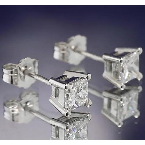 Stud Earrings Diamond Studs Earring 1.50 Carats Princess Cut White Gold 14K F Vs1